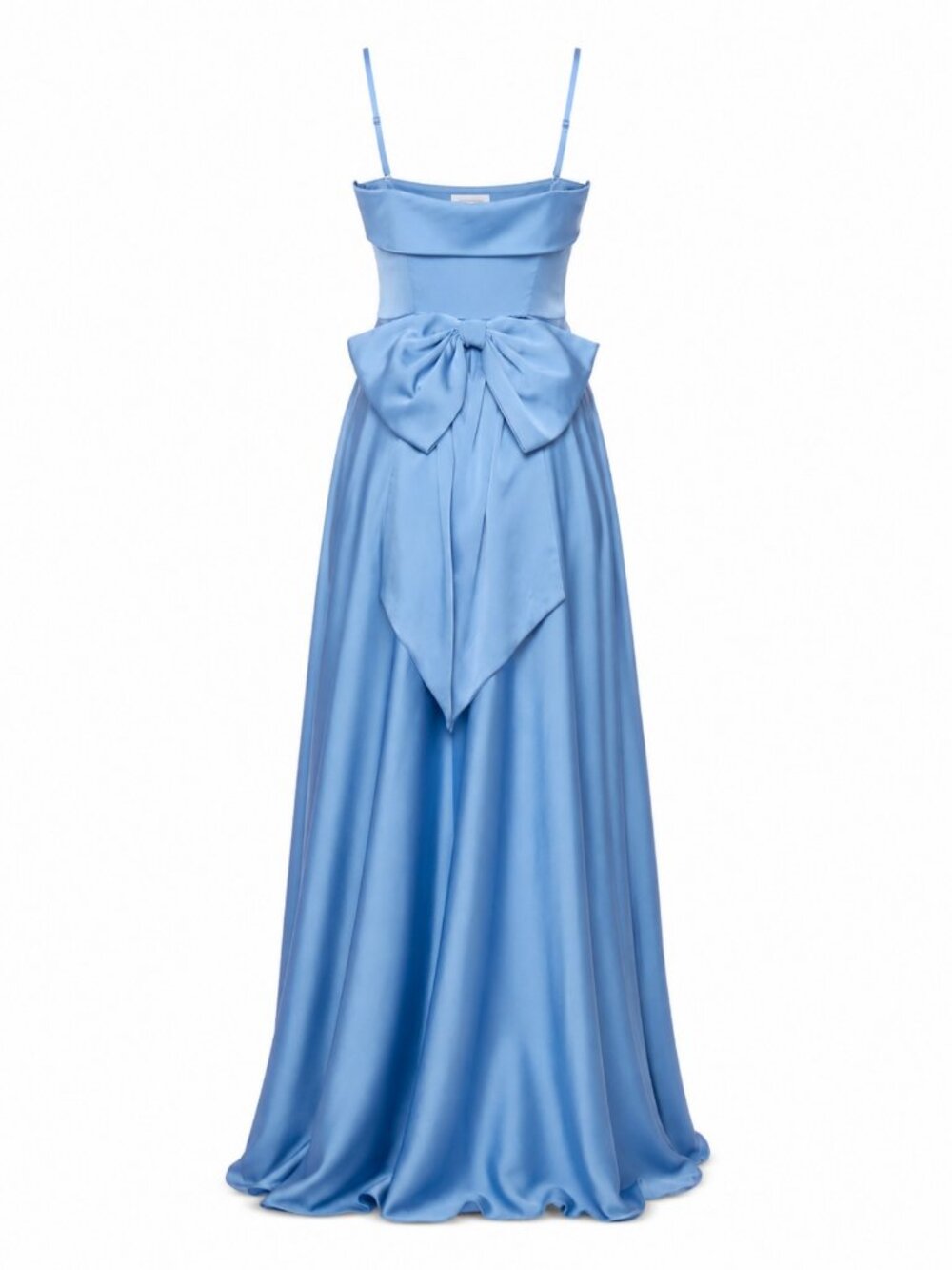 B Darlin Blue Chambray Satin Square Neck Sleeveless Bow Back Dress 4 NWT - Picture 5 of 5